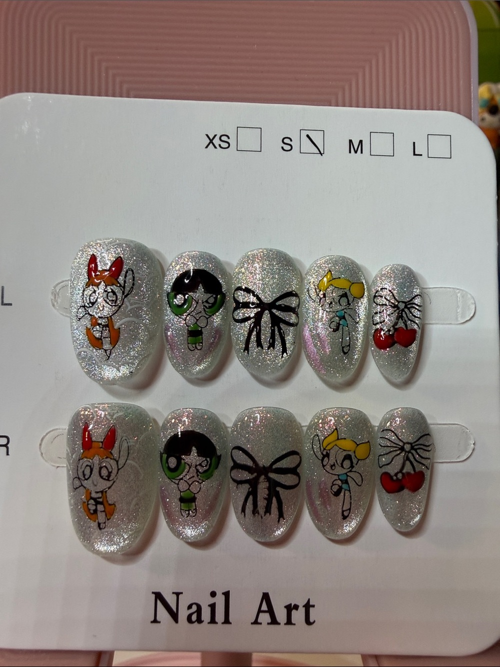 Silver Glitter Powerpuff-Inspired Kids Press-On Nail Set